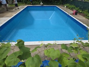 Fitchburg, WI. Merlin Aqua-Max Aqua Wave Tile Border with Caribbean Quartz Bottom, in the .20 mil